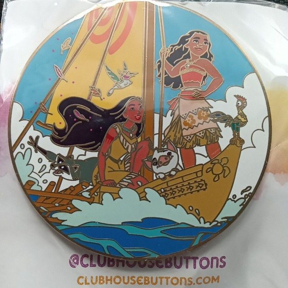 Rare Voyagers Mashup Moana & Pocahontas Fantasy Pin Clubhouse Buttons LE NIB